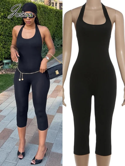 Women's Backless Halter Sleeveless Romper – Women's Fashion Wholesale – Front View