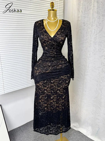 Joskaa Lace Long Sleeve Bodycon Maxi Dress - maxi dress image 3