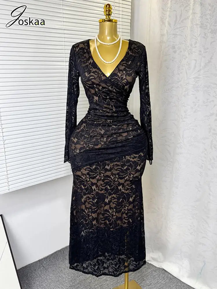 Joskaa Lace Long Sleeve Bodycon Maxi Dress - maxi dress image 3