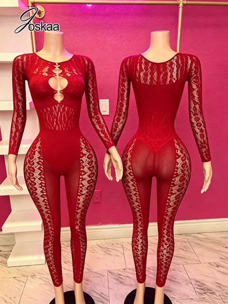 Women's Leopard Print Cutout Long Sleeve Romper Wine Red – Front View
