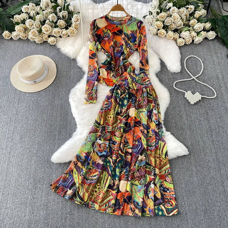 Women's Mesh Long Sleeve High Waist Two Piece Set