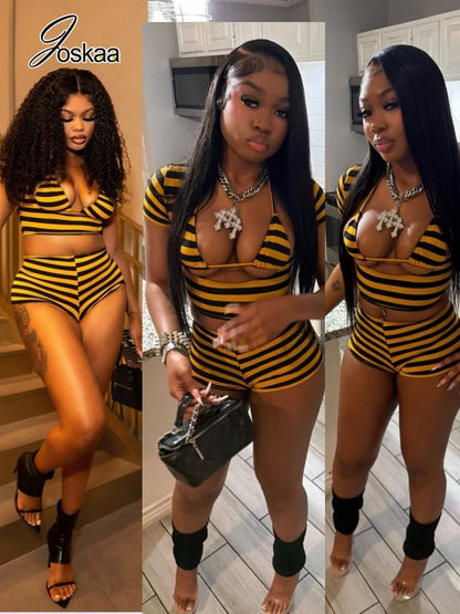 Women's Striped Halter Two Piece Set - Front View