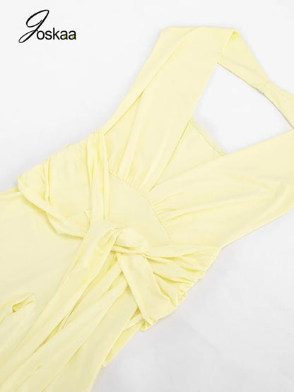 Women's Backless V-neck Halter Sleeveless Romper - Model Wearing Style