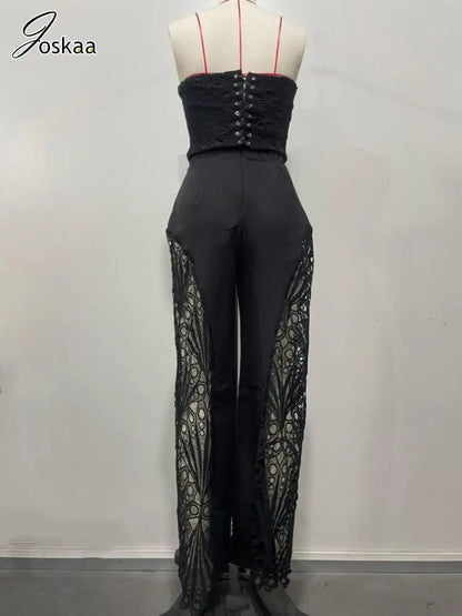 Women's Lace Strapless Flare Two Piece Set Black – Detail View