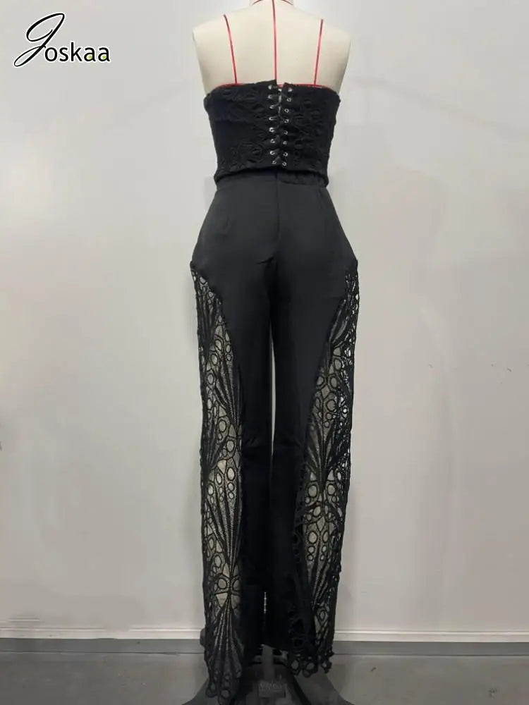 Women's Lace Strapless Flare Two Piece Set Black – Detail View