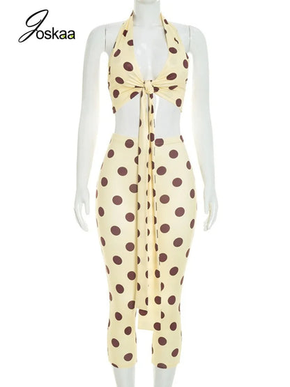 Women's Polka Dot V-neck Halter High Waist Two Piece Set - Detail View 3