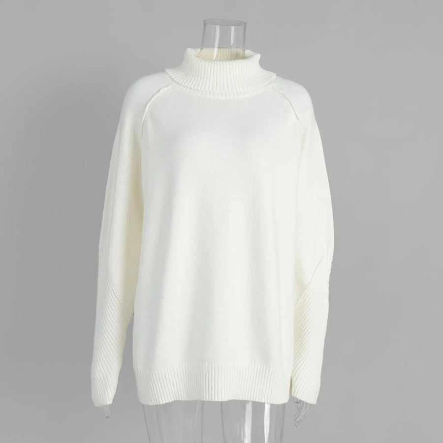 Women's Knit Long Sleeve Ribbed White Knitwear Top
