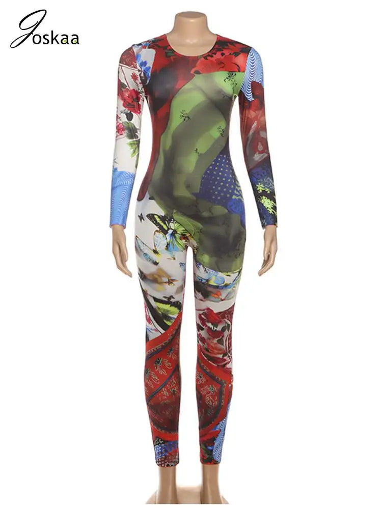 Women's Long Sleeve Bodycon Colorful Jumpsuits Romper Green – Back View