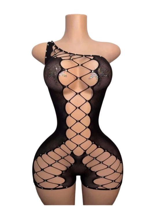 Wholesale Women's Rhinestone Mesh Cutout Top – Women's Fashion Wholesale – Front View