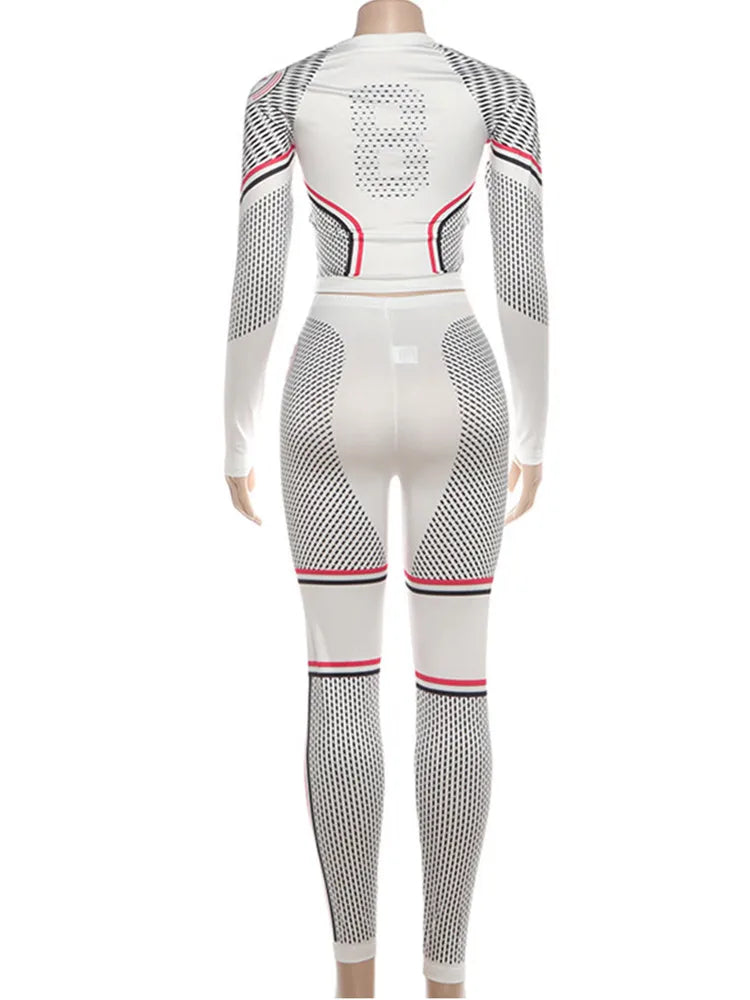 Women's Long Sleeve Stars Sporty Two Piece Set White – Detail View