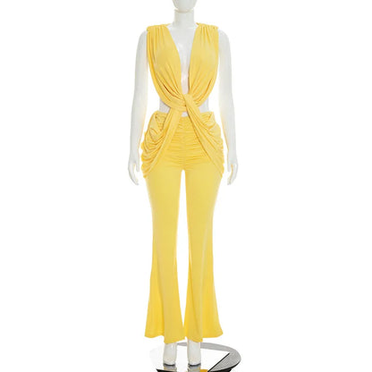 Women's Ruched Backless Sleeveless Romper