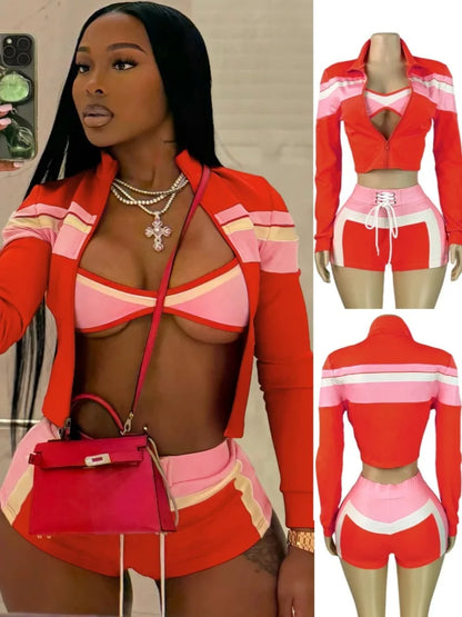 Wholesale Women's Long Sleeve Crop Two Piece Set Blue – Front View