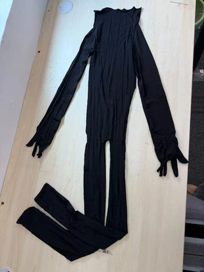 Women's Mesh Long Sleeve Jumpsuit with Gloves Romper