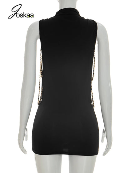 Women's Cutout Sleeveless Bodycon Mini Dress Black – Detail View