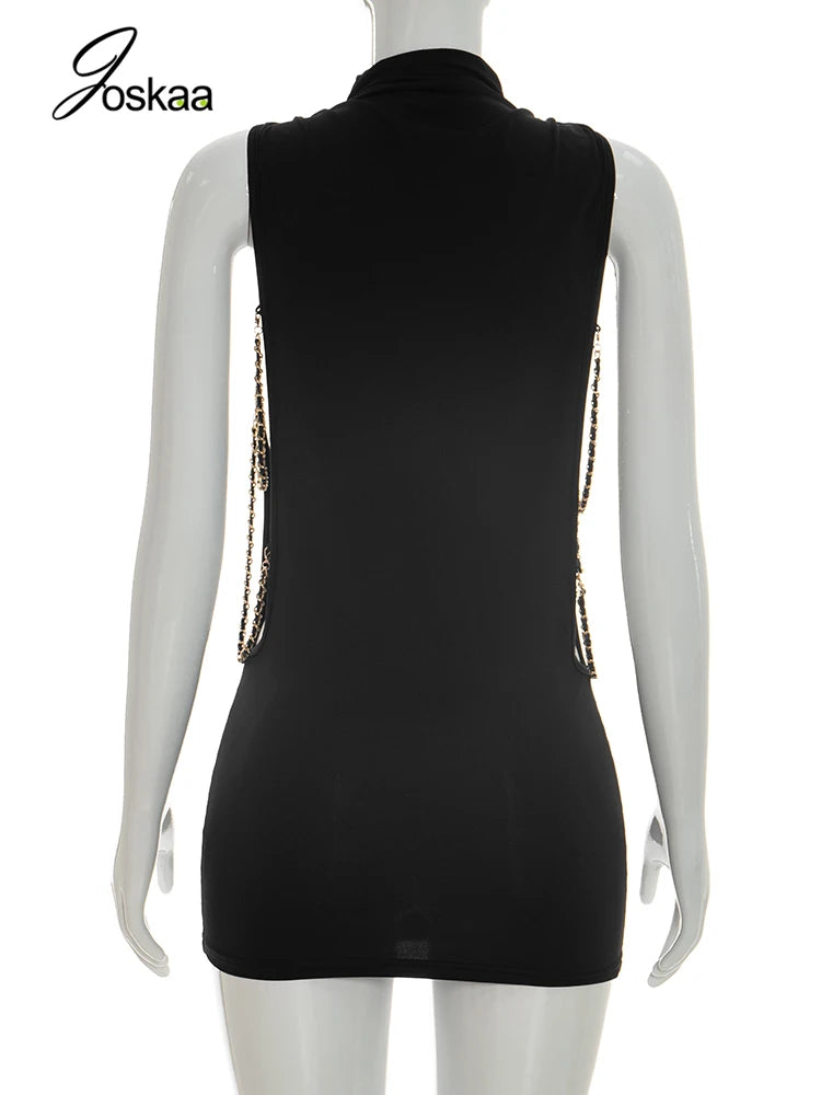 Women's Cutout Sleeveless Bodycon Mini Dress Black – Detail View