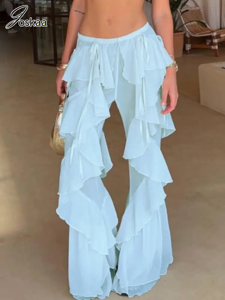 Women's High Waist Flare Fall Irregular Pants Black – Front View