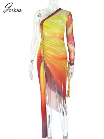 Women's Bodycon Maxi Gradient Irregular Bikini Set Yellow Red – Back View