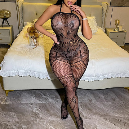 Women's Mesh Cutout Jumpsuit Fishnet Bodystocking Romper