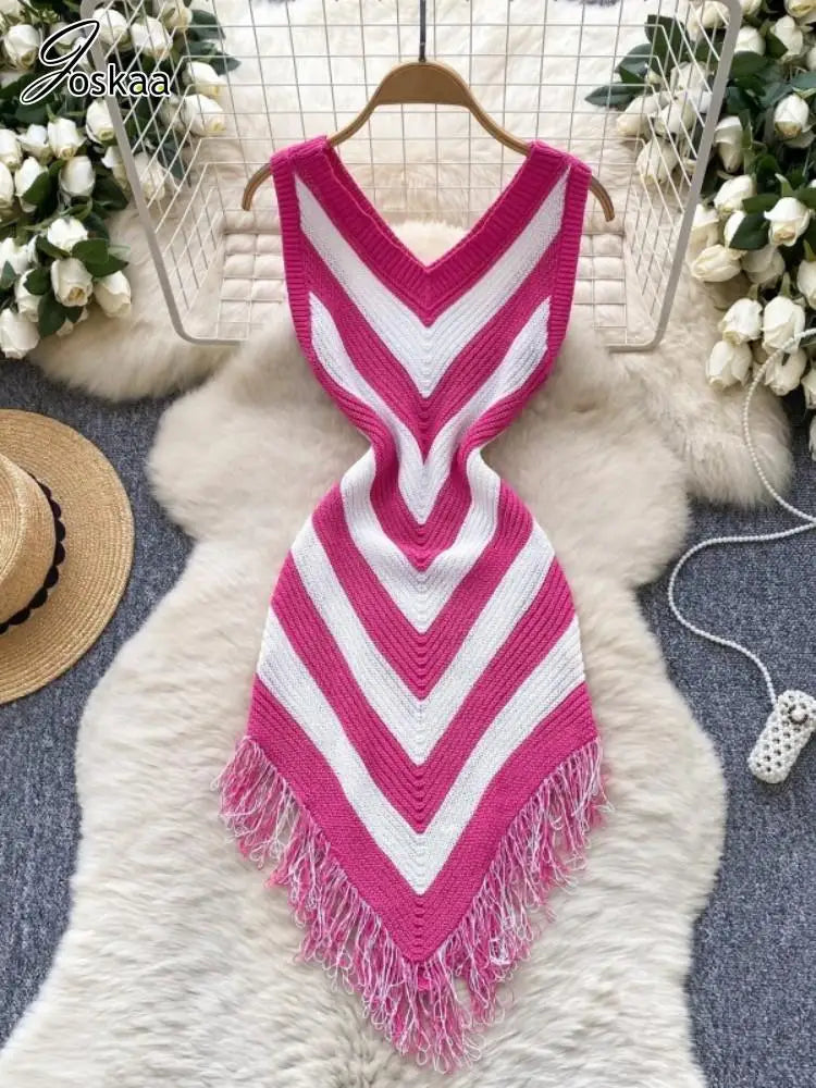 Women's Stripe Knit Sleeveless Bodycon Dress Black – Detail View