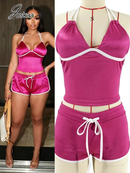Women's Backless Halter Crop Two Piece Set – Women's Fashion Wholesale – Front View