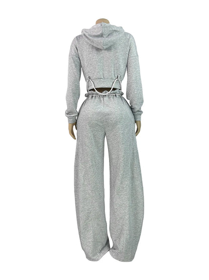 Joskaa Zip Up Hooded Long Sleeve Wide Leg Two Piece Set - two piece set image 4