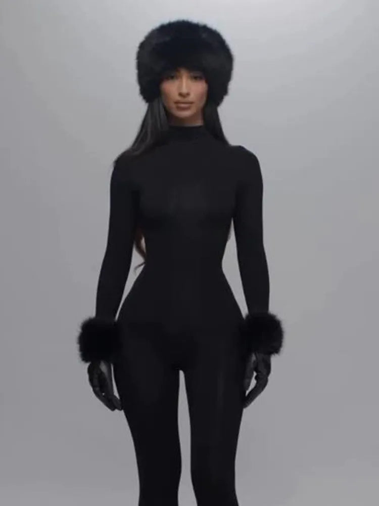 Wholesale Women's Fall Warm Faux Two Piece Set Black – Side View