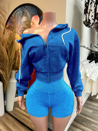 Women's Long Sleeve Zip Hooded Two Piece Set