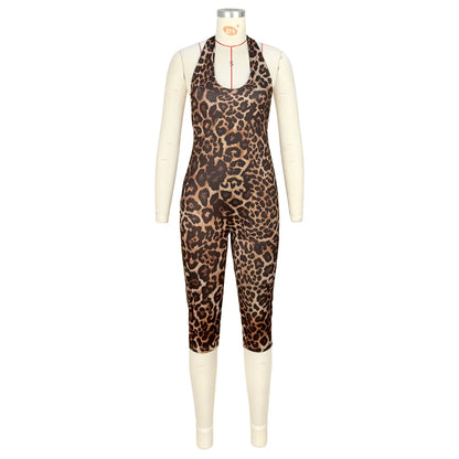 Women's Leopard Print Ruched Halter Sleeveless Romper - Additional View 7