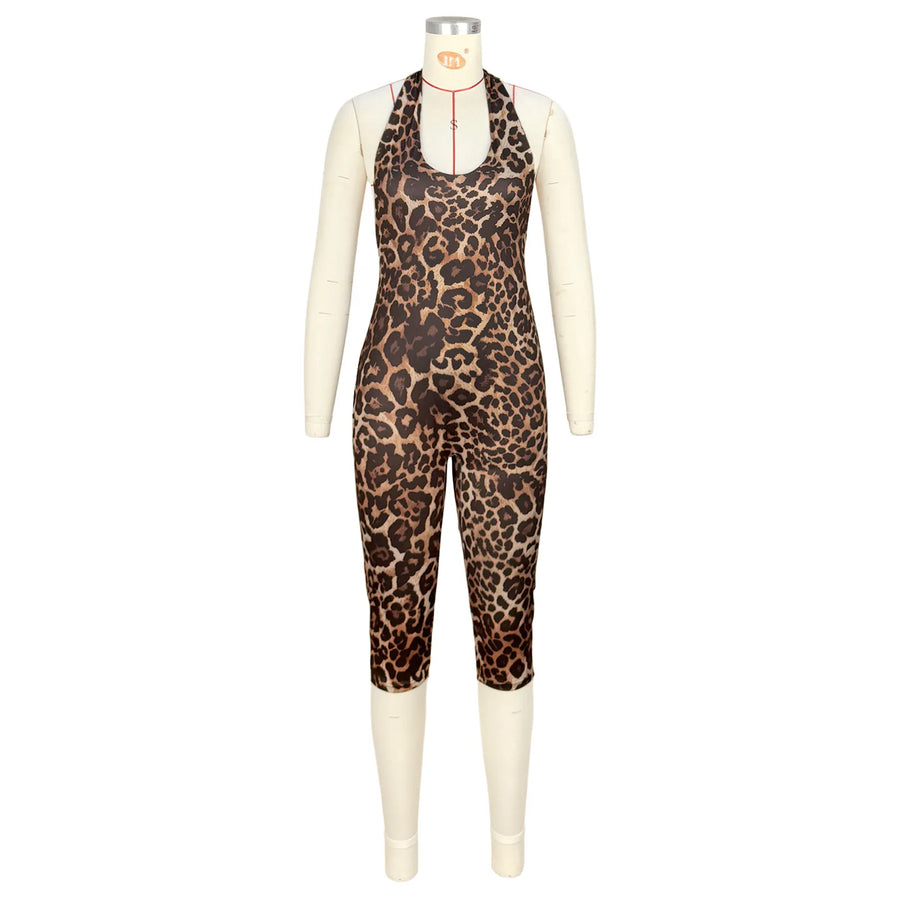 Women's Leopard Print Ruched Halter Sleeveless Romper - Additional View 7