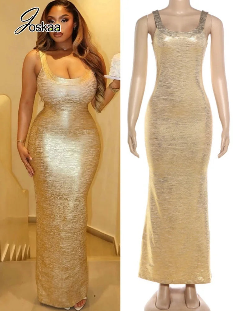 Women's Sleeveless Glossy Texture Spaghetti Bodycon Dress – Women's Fashion Wholesale – Front View