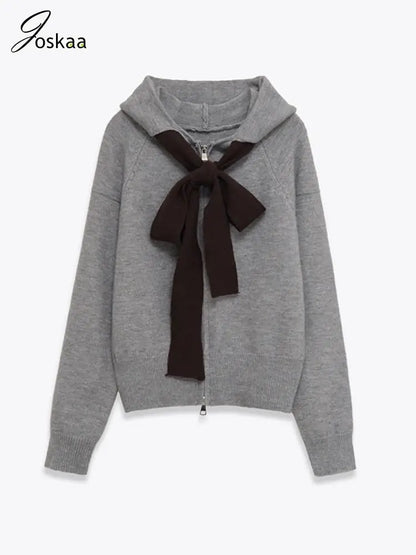 Wholesale Women's Ribbed Knit Zip Hooded Cardigan – Women's Fashion Wholesale – Front View