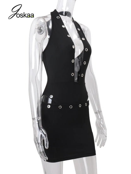 Women's Cutout Halter High Waist Two Piece Set Black – Back View