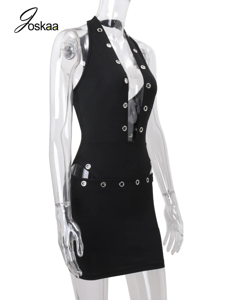 Women's Cutout Halter High Waist Two Piece Set Black – Back View