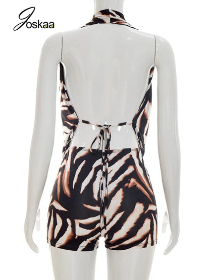 Women's Backless V-neck Halter Two Piece Set - Detail View