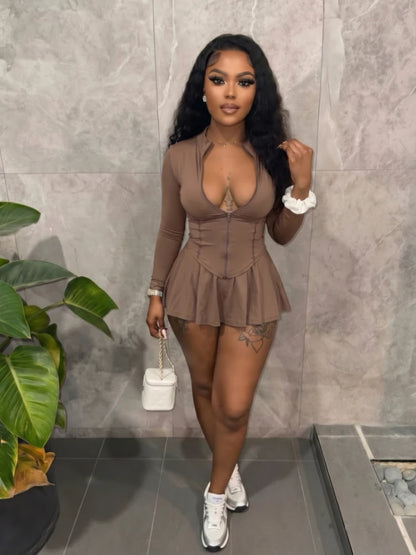 Women's Zip Up Long Sleeve Two Piece Set - Detail View 9