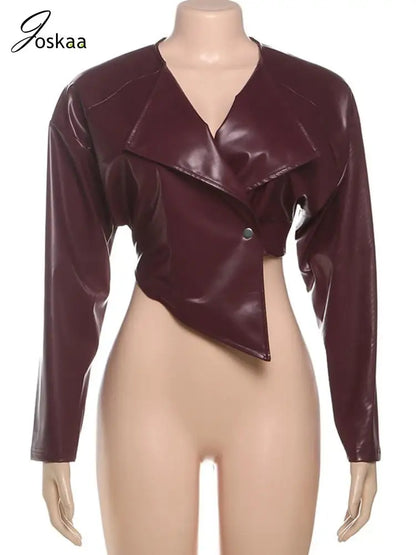 Women's Faux Leather Long Sleeve Crop Jacket Black – Back View