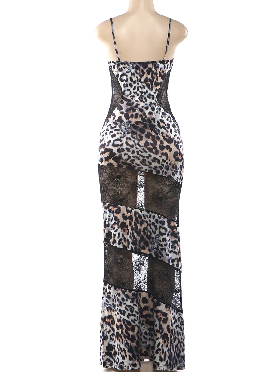 Joskaa Leopard Print Lace Backless Sleeveless Bodycon Dress - bodycon dress image 4