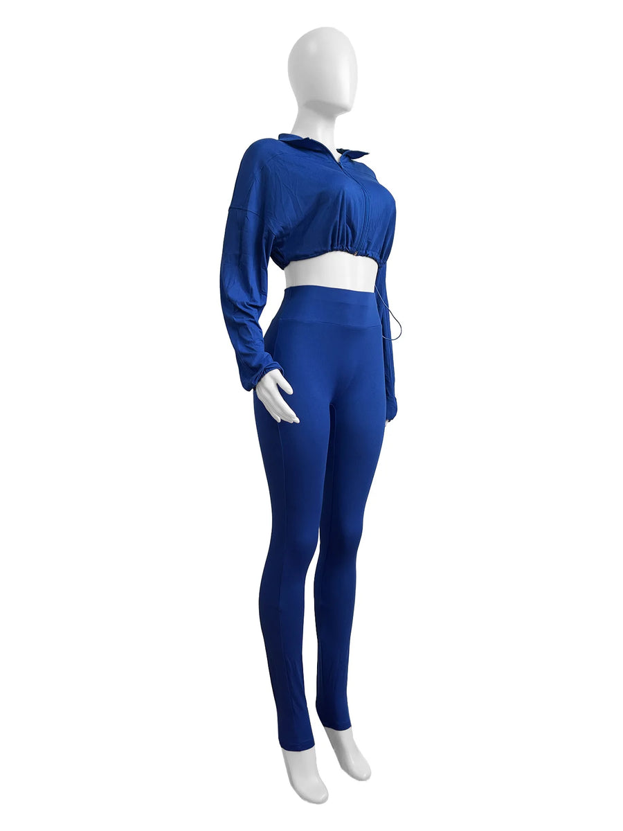 Joskaa Zip Up Long Sleeve Crop Two Piece Set - two piece set image 4