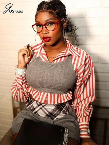 Women's Stripe Long Sleeve Crop Two Piece Set – Women's Fashion Wholesale – Front View