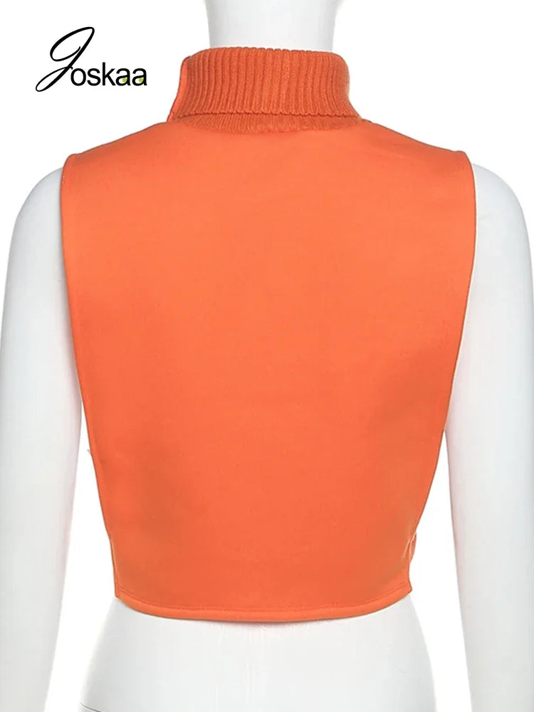 Women's Cutout Sleeveless Orange Turtleneck Pullover Top 175 – Back View