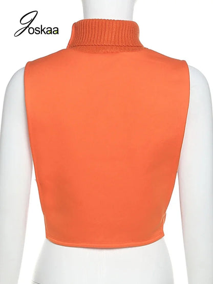 Women's Cutout Sleeveless Orange Turtleneck Pullover Top 175 – Back View