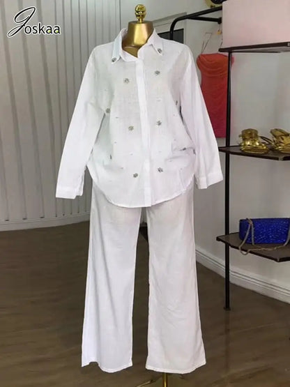 Women's Long Sleeve Flare Wide Leg Two Piece Set Blue – Front View