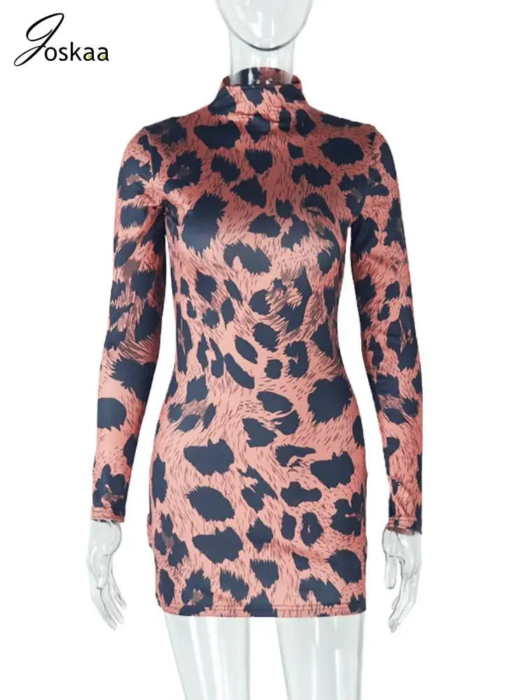 Women's Leopard Print Long Sleeve Mini Dress Leopard Print – Back View