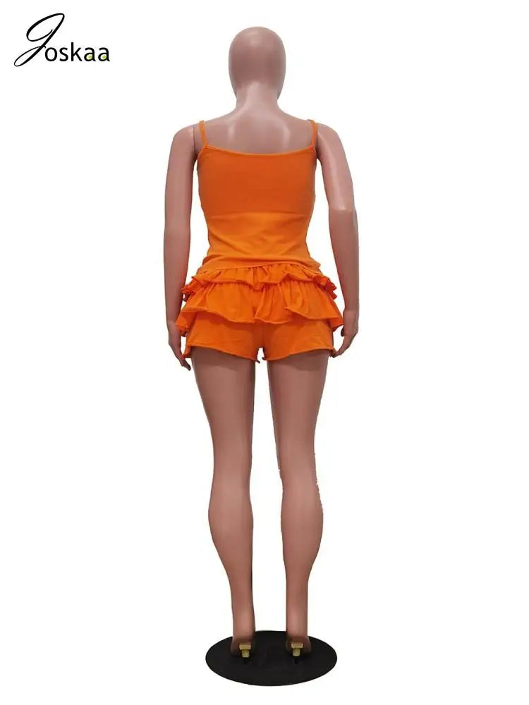 Women's Solid Washed Camisole Two Piece Set Orange – Detail View