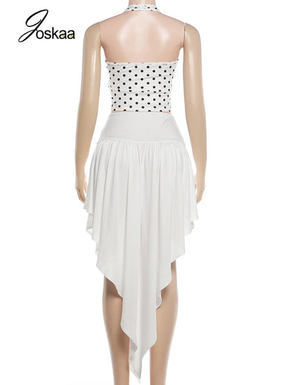 Women's Polka Dot Halter One Shoulder Two Piece Set - Detail View