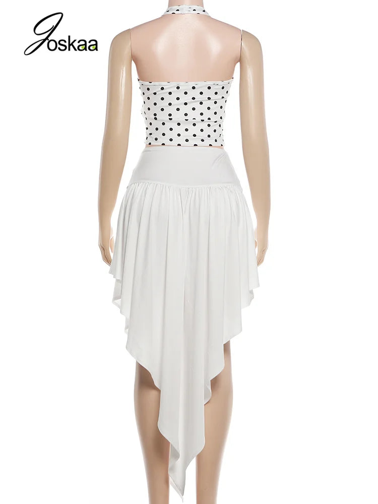 Women's Polka Dot Halter One Shoulder Two Piece Set - Detail View