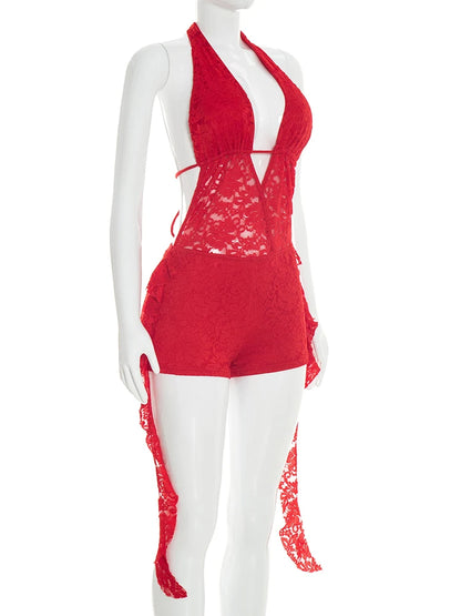 Joskaa Lace Backless Halter Bodycon Romper - romper image 3