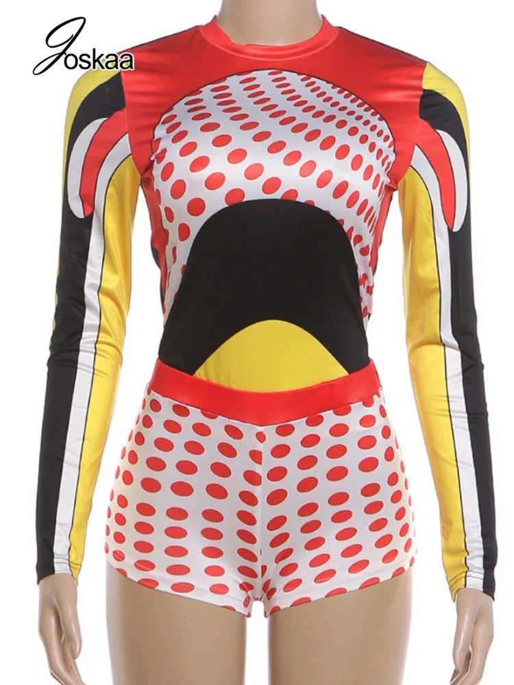 Women's Polka Dot Long Sleeve High Waist Two Piece Set - Back View