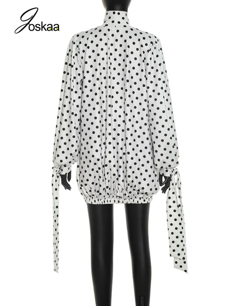 Women's Polka Dot Long Sleeve Mini Dress - Detail View