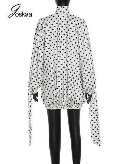 Women's Polka Dot Long Sleeve Mini Dress - Detail View